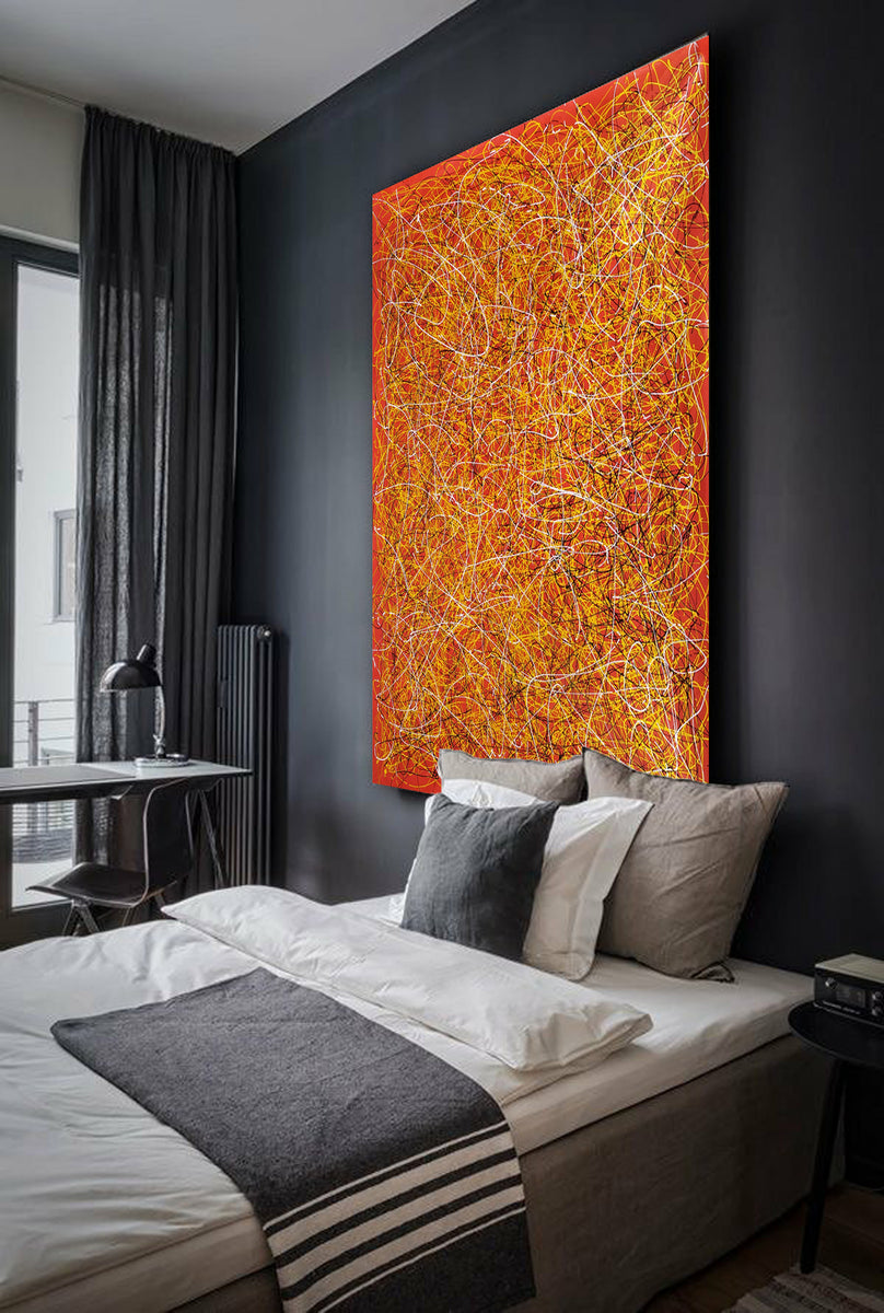 Orange and Grey Paint Splatter Art Board Print for Sale by