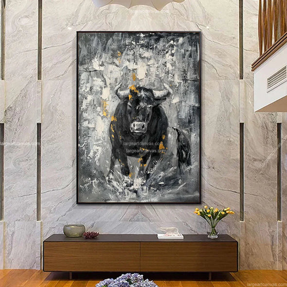 Modern Bull Modern Bull Art Abstract Bull Paintings – LargeArtCanvas
