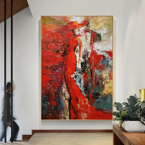 Red contemporary art paintings, artwork painting with frame L85