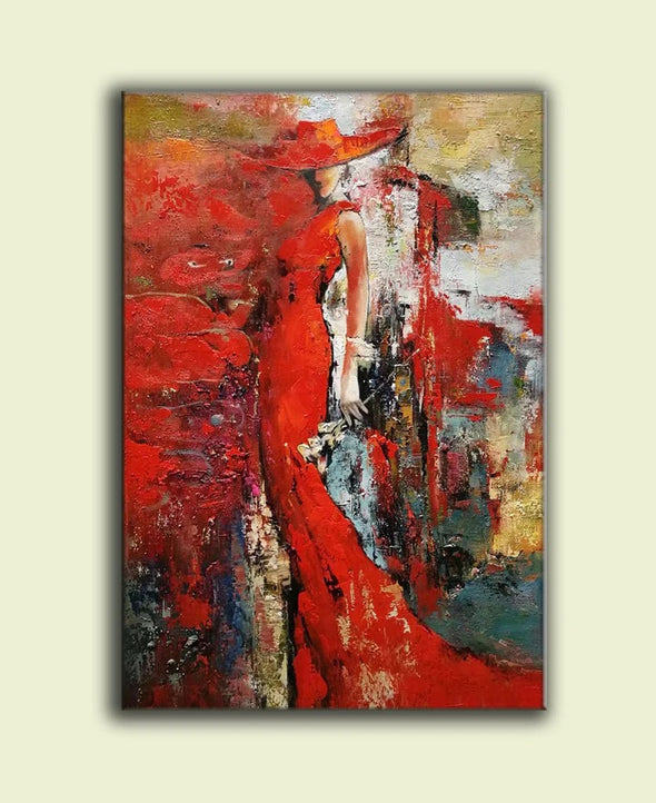 Red contemporary art paintings, artwork painting with frame L85