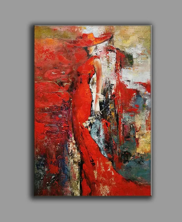 Red contemporary art paintings, artwork painting with frame L85