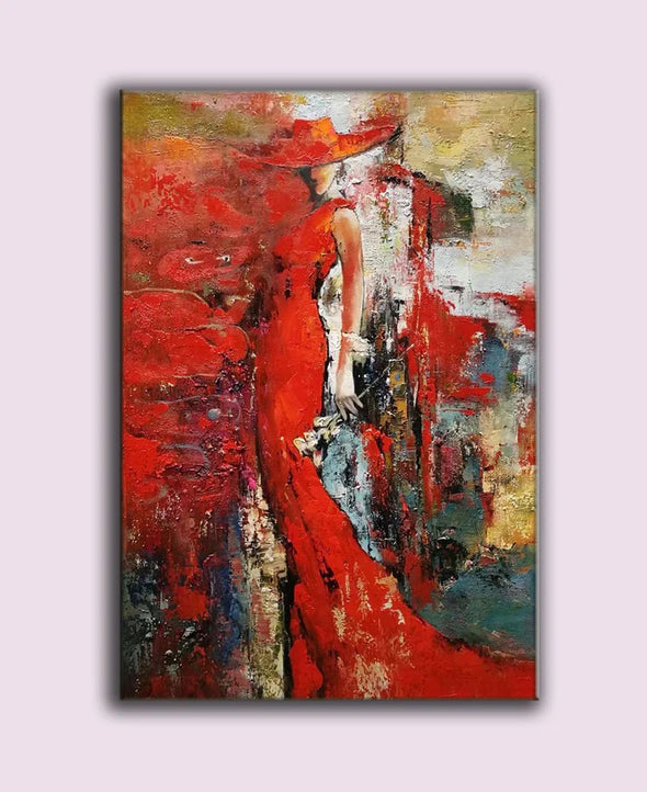 Red contemporary art paintings, artwork painting with frame L85