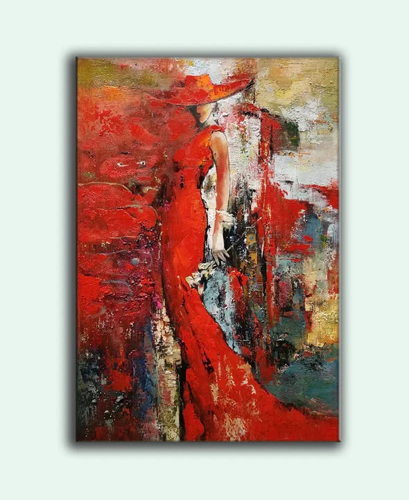 Red contemporary art paintings, artwork painting with frame L85