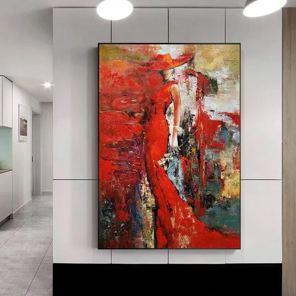 Red contemporary art paintings, artwork painting with frame L85