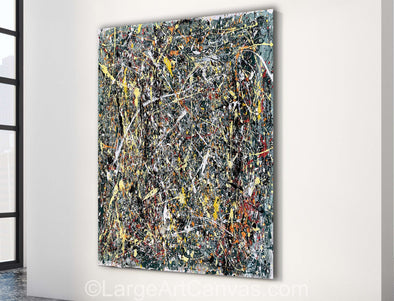 Pollock Style Painting Brown & Yellow Drip Painting – Pollock-Inspired Abstract Canvas Wall Art L1265