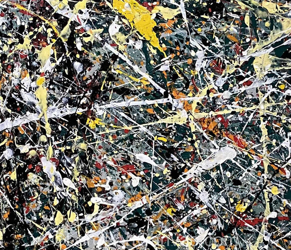 Pollock Style Painting Brown & Yellow Drip Painting – Pollock-Inspired Abstract Canvas Wall Art L1265