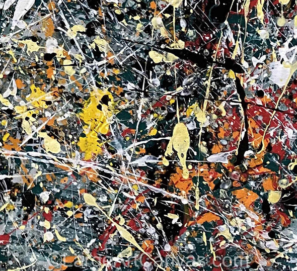 Pollock Style Painting Brown & Yellow Drip Painting – Pollock-Inspired Abstract Canvas Wall Art L1265
