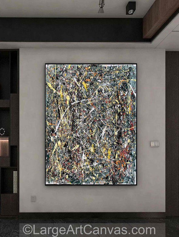 Pollock Style Painting Brown & Yellow Drip Painting – Pollock-Inspired Abstract Canvas Wall Art L1265