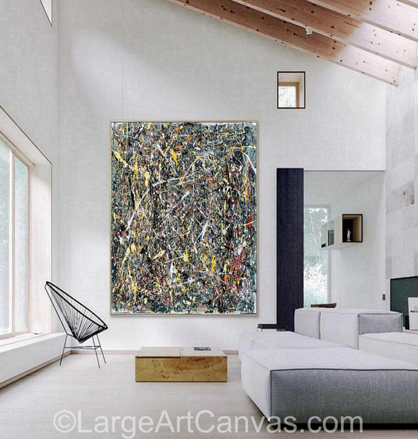 Pollock Style Painting Brown & Yellow Drip Painting – Pollock-Inspired Abstract Canvas Wall Art L1265