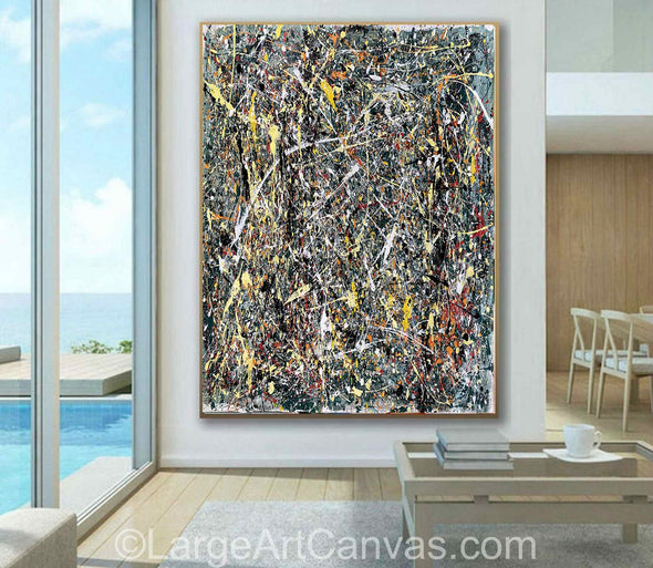 Pollock Style Painting Brown & Yellow Drip Painting – Pollock-Inspired Abstract Canvas Wall Art L1265