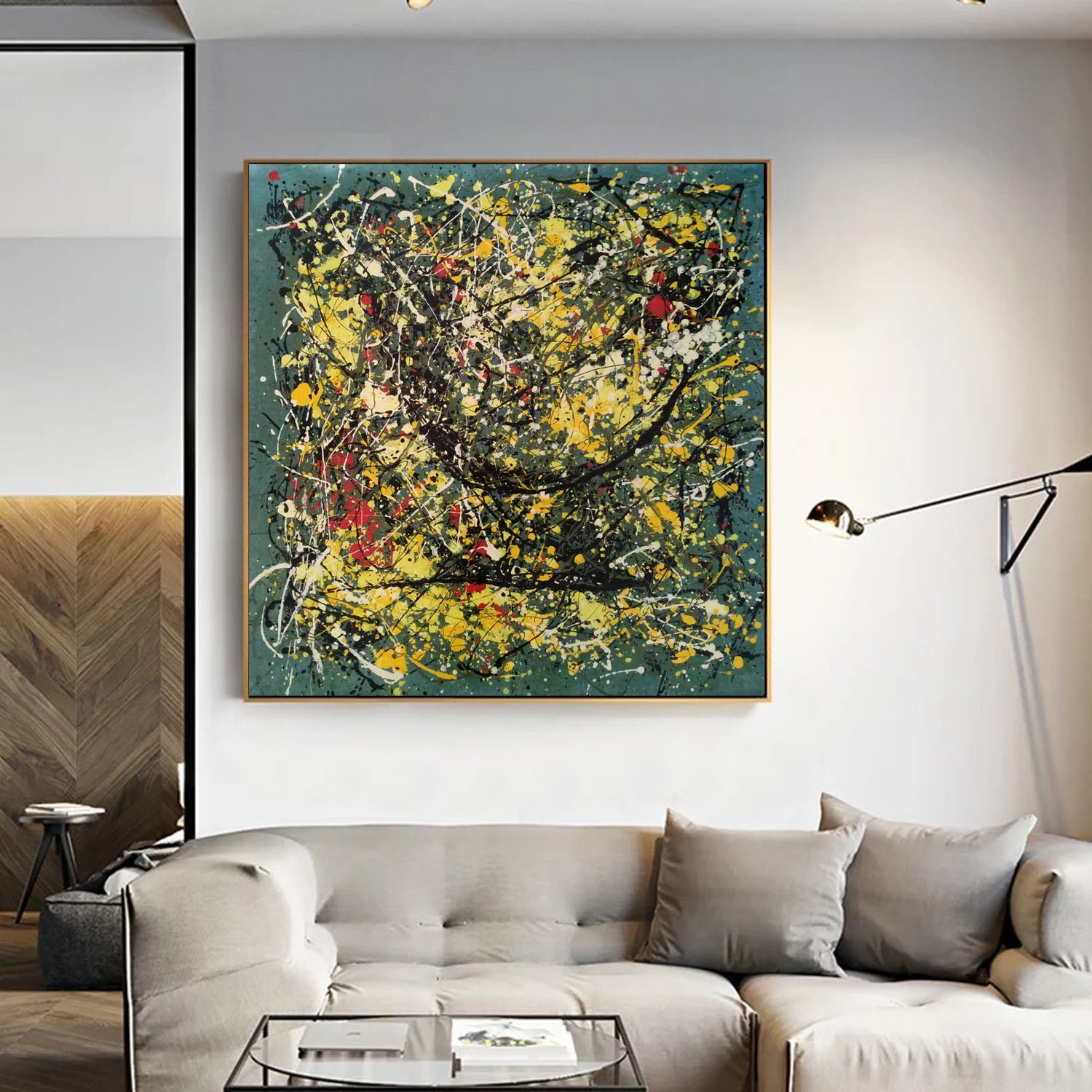 Yellow splatter paint art, abstract acrylic painting L242 – LargeArtCanvas