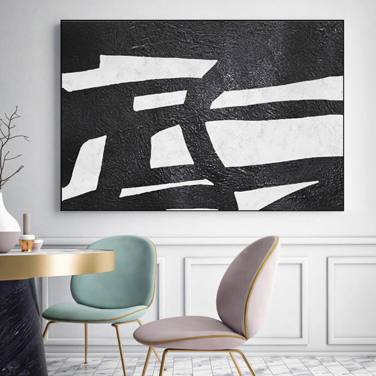 Black and white modern art, black and white canvas art L324