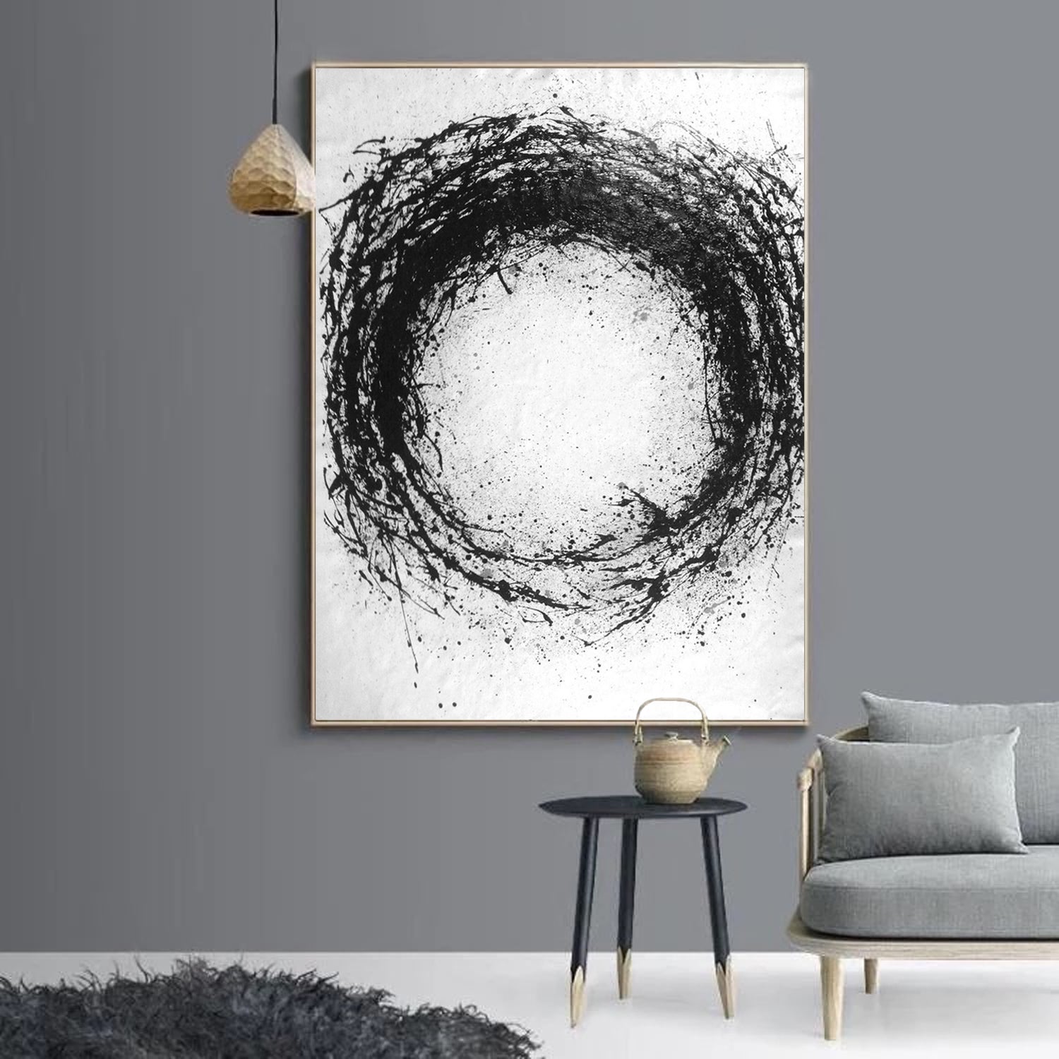 Oversized black and white canvas art, large contemporary art