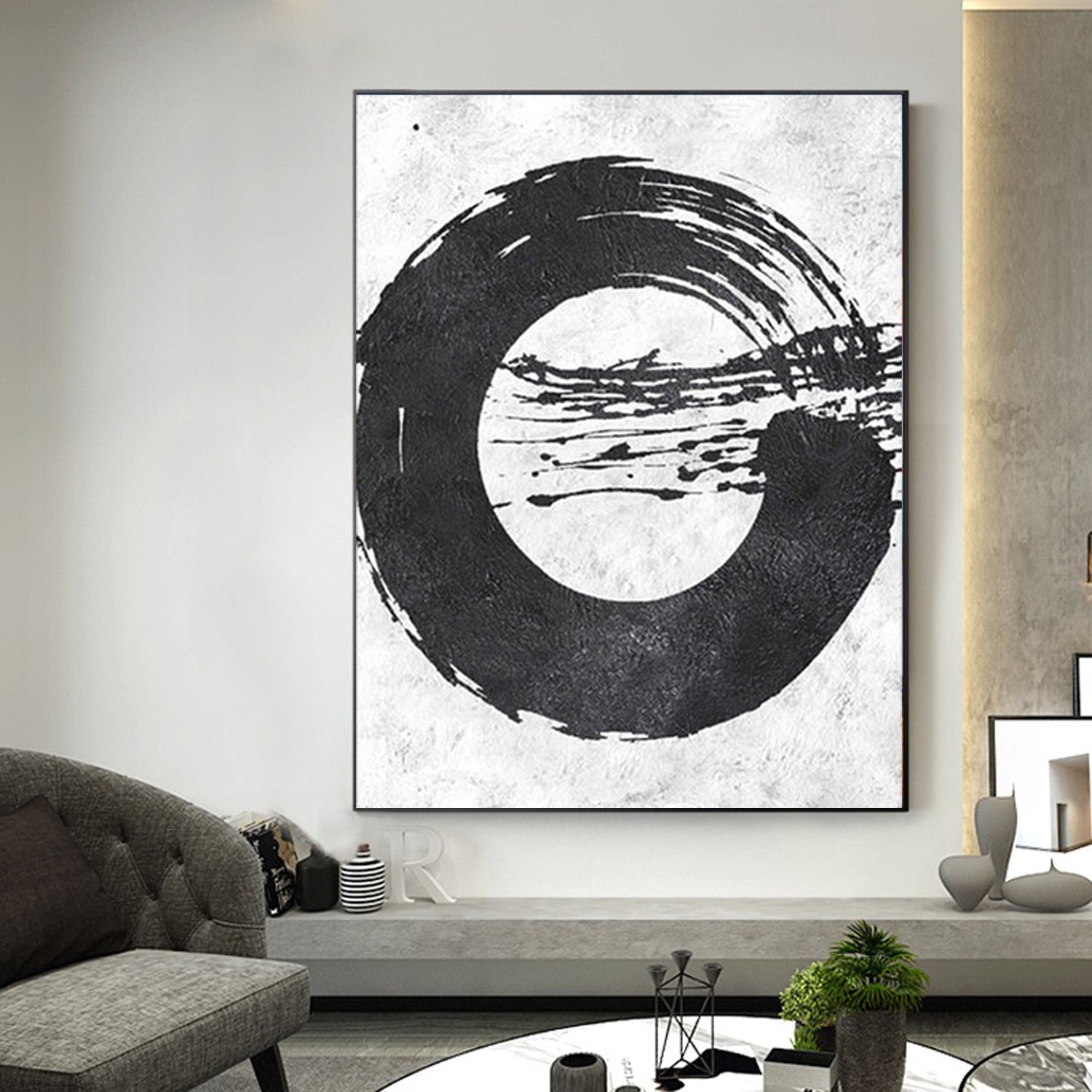 Oversized black and white canvas art, large contemporary art