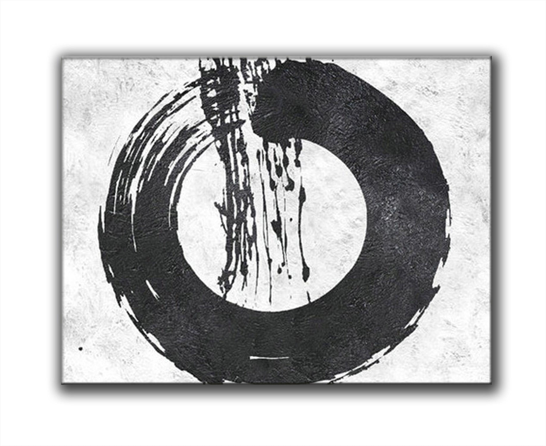 Large Abstract Black & White Circle Paintings On Canvas Modern Achroma