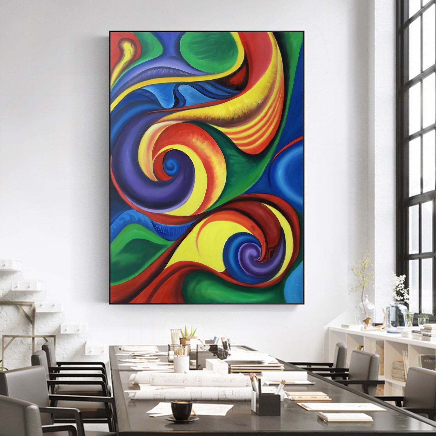 Blue art painting abstract modern, large painting canvas L525