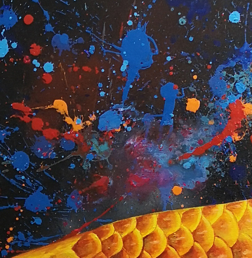 Gold drip painting artist, fish modern art, Contemporary Fish Wall