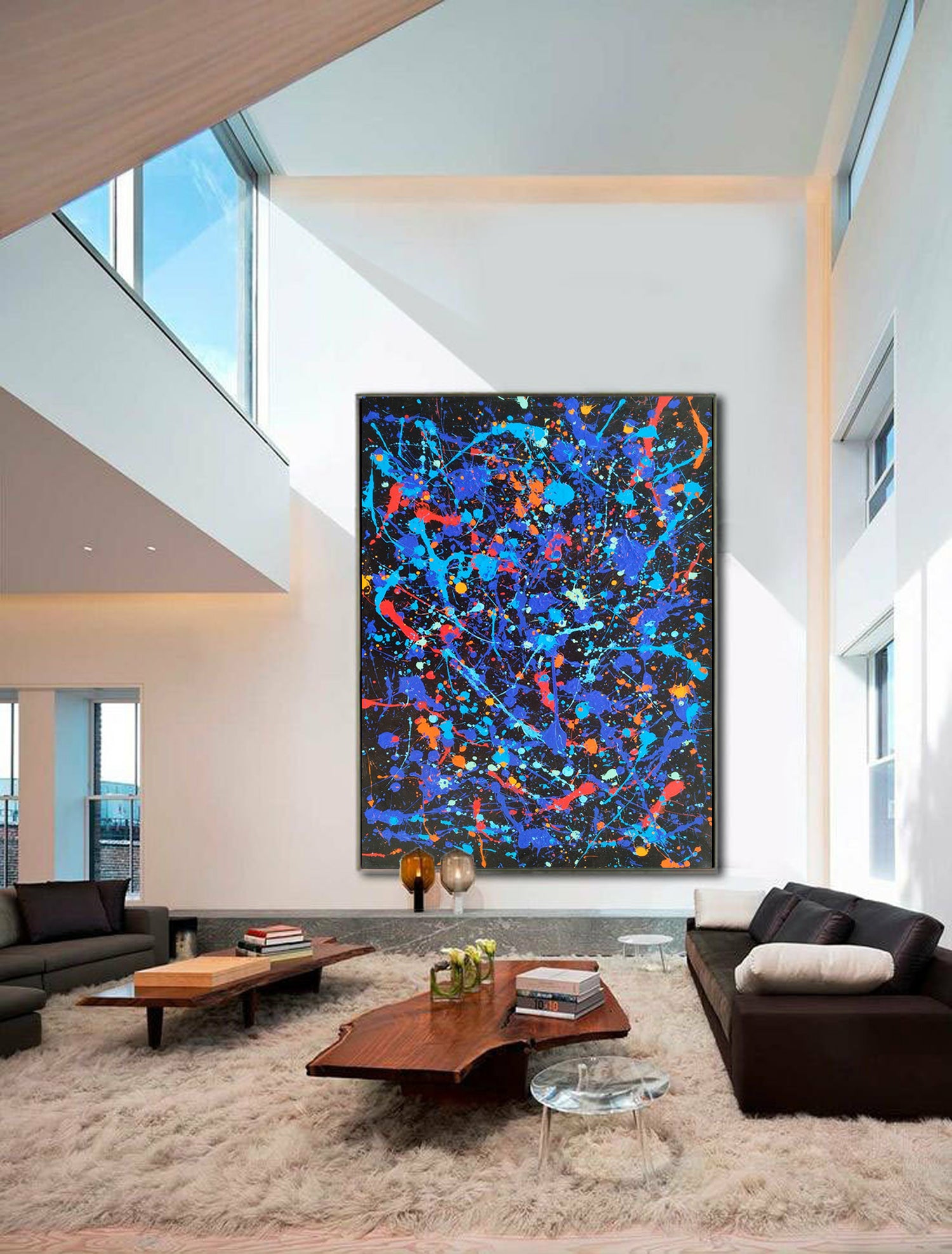Blue art painting abstract modern, large painting canvas L525 –  LargeArtCanvas