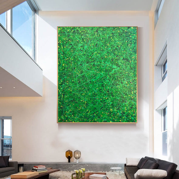Green abstract painting | Black and green abstract | Large green painting L735-8