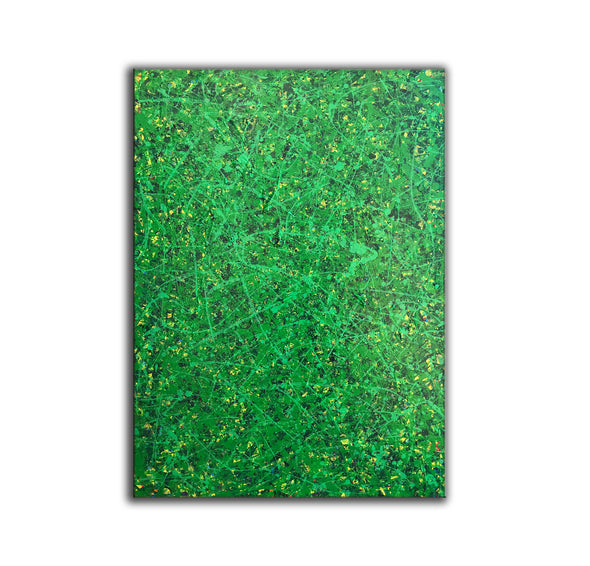 Green abstract painting | Black and green abstract | Large green painting L735-1