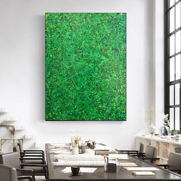 Green abstract painting | Black and green abstract | Large green painting L735-4