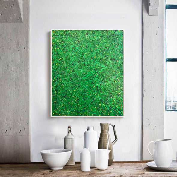 Green abstract painting | Black and green abstract | Large green painting L735-7