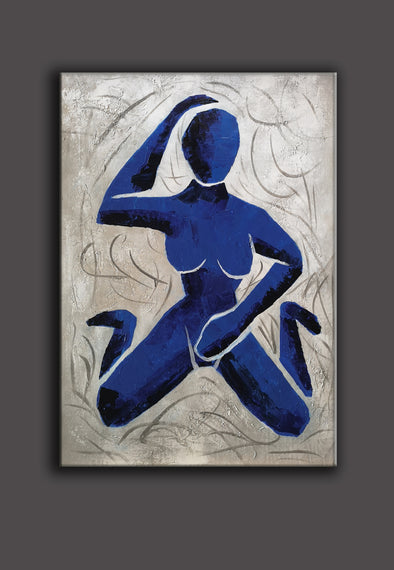 Henri matisse style abstract | Original Blue white abstract painting L690-1