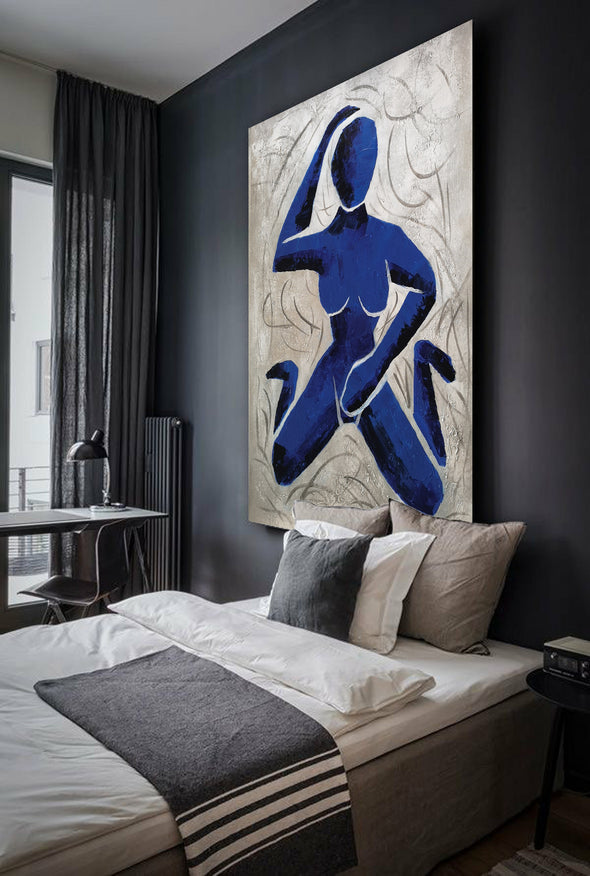 Henri matisse style abstract | Original Blue white abstract painting L690-3