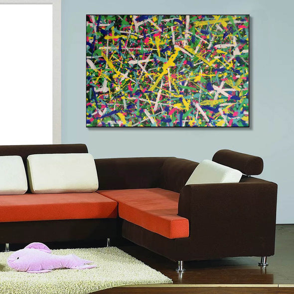 Living room paintings for sale | large pollcok style painting | Colorful painting L769-4