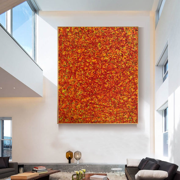 Red abstract painting | Vertical oil painting | Yellow and red abstract art L737-8