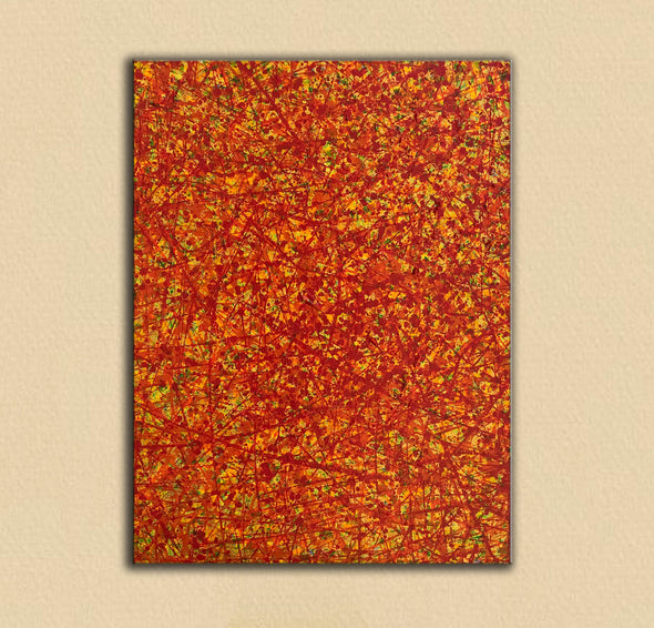 Red abstract painting | Vertical oil painting | Yellow and red abstract art L737-2