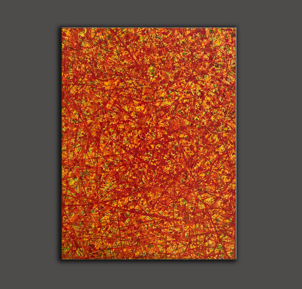 Red abstract painting | Vertical oil painting | Yellow and red abstract art L737-1