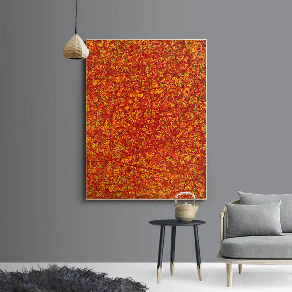 Red abstract painting | Vertical oil painting | Yellow and red abstract art L737-5