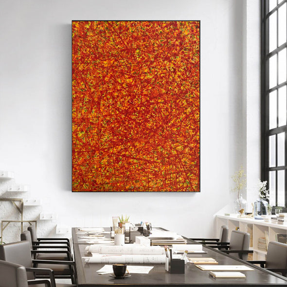 Red abstract painting | Vertical oil painting | Yellow and red abstract art L737-6