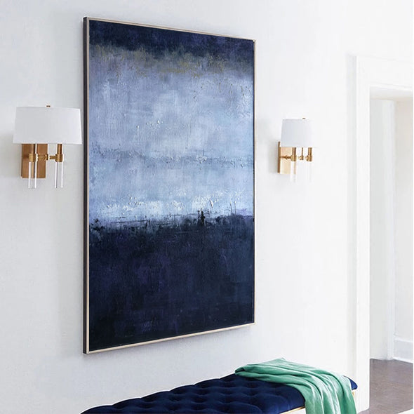 Modern abstract canvas painting in black and blue tones – L193