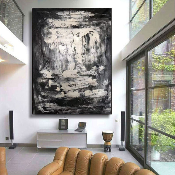 Large black and white art | Black and white abstract art on canvas L596-10