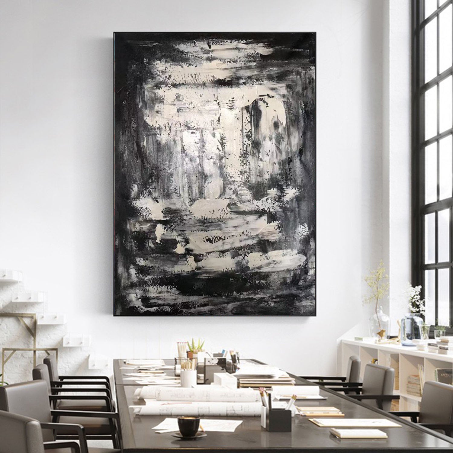 Large black and white art  Black and white abstract art on canvas –  LargeArtCanvas