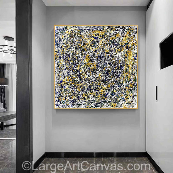 Extra large abstract drip painting in Pollock style, expressive canvas wall art for living room