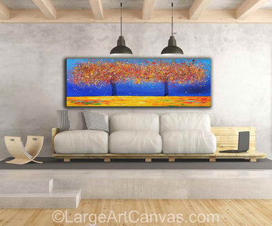 Large abstract canvas painting of orange tree forms with bold colors – L1230