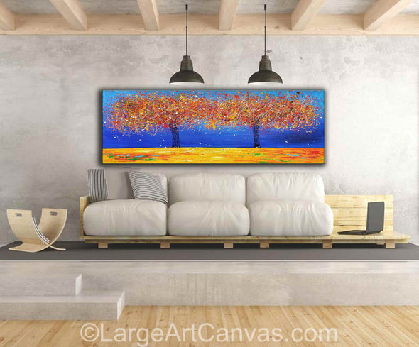 Large abstract canvas painting of orange tree forms with bold colors – L1230