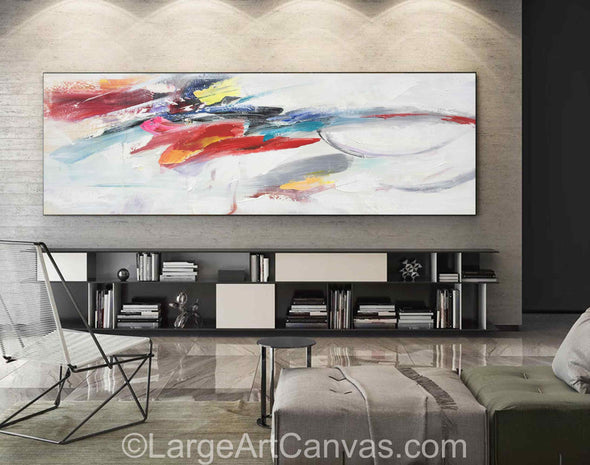 Large red and white textured abstract oil painting with bold brushstrokes – L1228