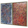 Two large Pollock style abstract drip paintings on canvas, original diptych set – L1254