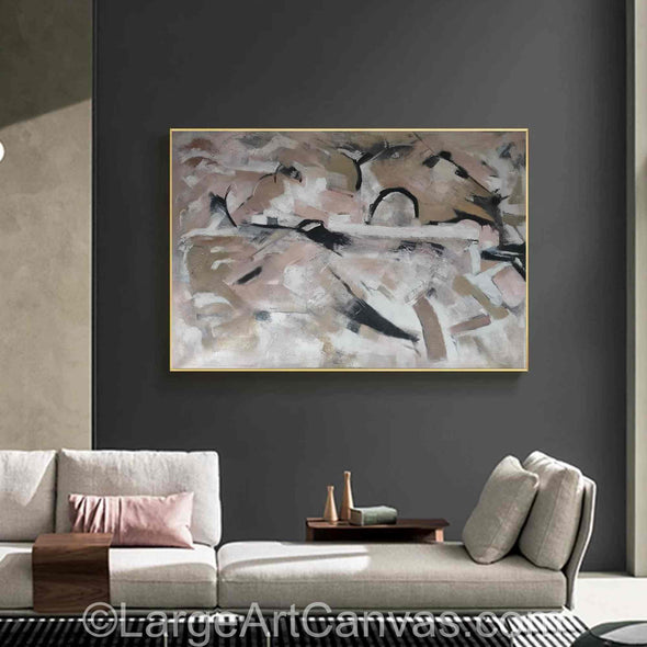 Large textured abstract oil painting with layered brushwork on canvas, modern wall art for living room